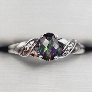 Genuine Oval Checkerboard Cut Mystic Topaz 925 Sterling Silver Ring